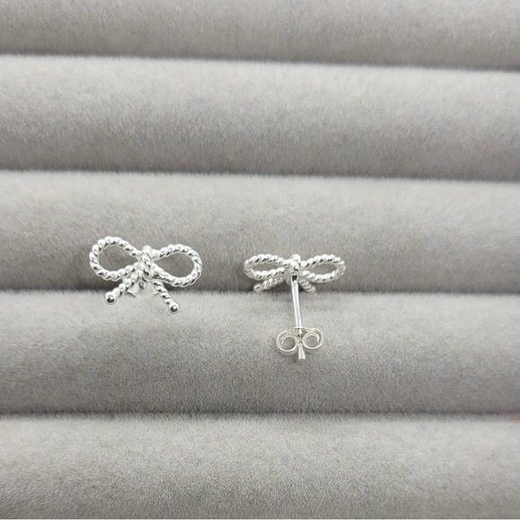 Sterling Silver Rope Bow Stud Earrings - Picture 6 of 8